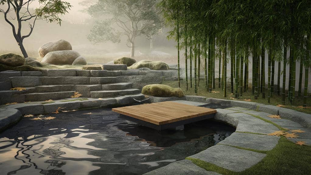 tranquil waterside meditation area